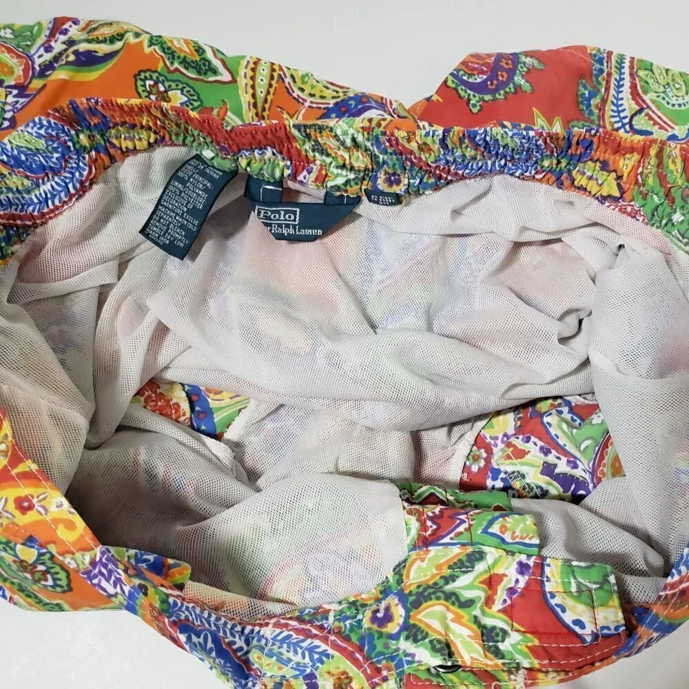 Vintage Polo Ralph Lauren Paisley Swim Trunks Colorful Beach Mesh Lined Mens L
